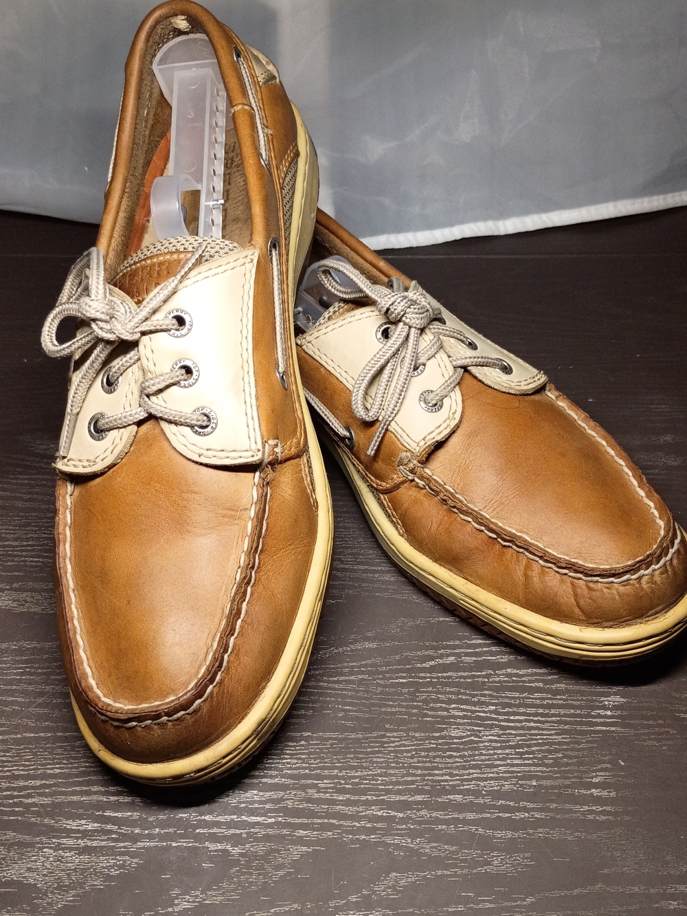 Sperry Two-Tone Brown and Cream Leather Boat Shoes. Men's 10.5M Good Shape!!